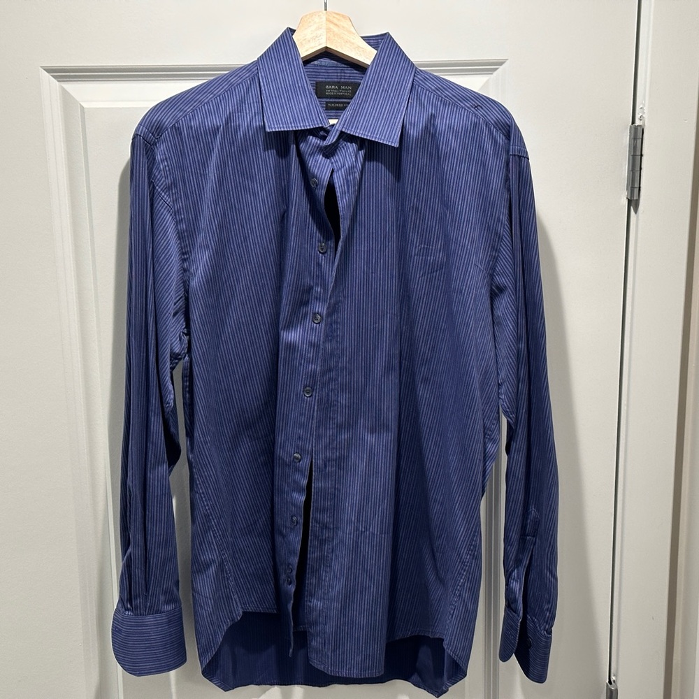 Zara Man Blue Pinstripe Dress Shirt Sz U.S. XL (EU 44)